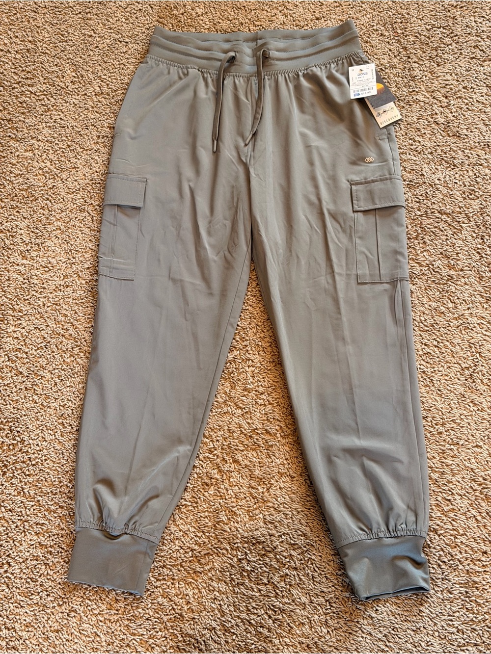 Women's Olive Gray Cargo Joggers with Drawstring Waist - Unbranded